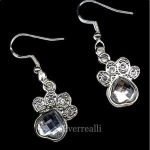 925 stamped Paw Print dangle hook Earrings brand new